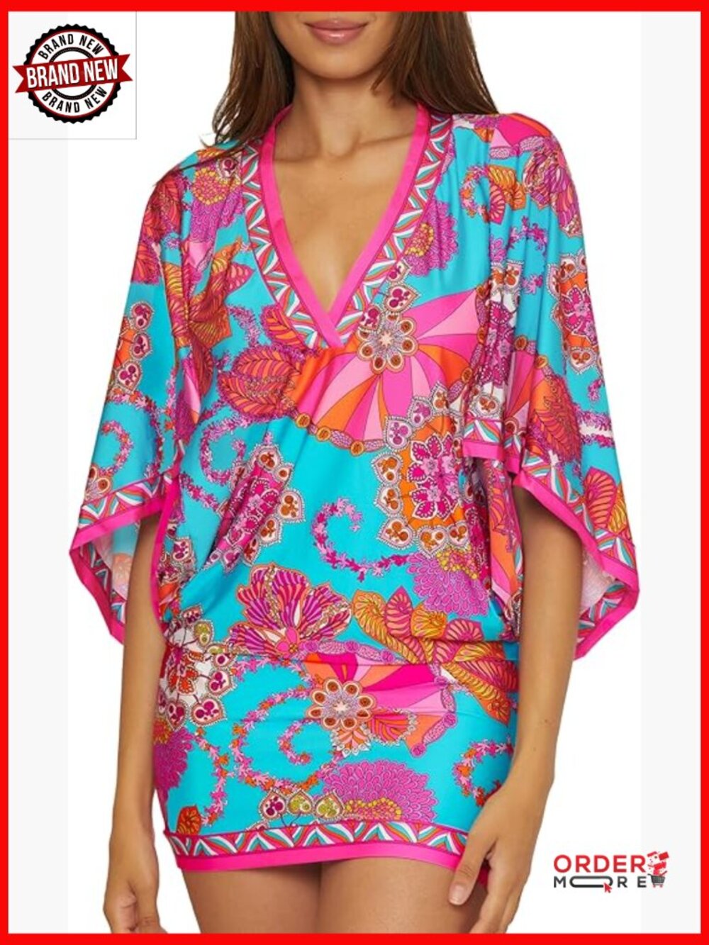 Swim Dress V-Neck Floral Print Bell Sleeves Cover Up